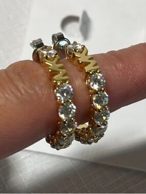 NEW Michael Kors Open Hoop Earrings. Gold tone. Crystals. Box included